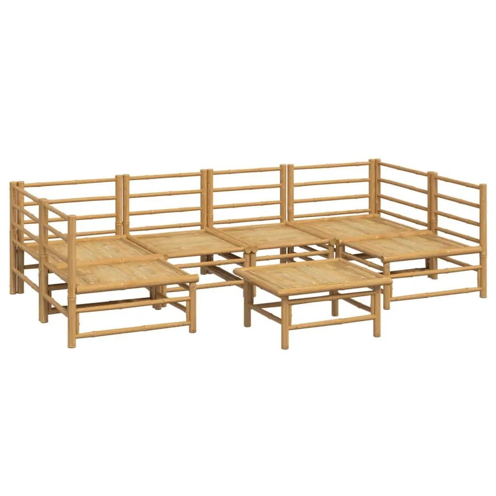 7 Piece Bamboo Garden Lounge Set Outdoor Furniture with Light Grey Cushions