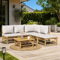 Garden Lounge Set 6 Piece Bamboo Outdoor Furniture Patio Sofa with Cushions