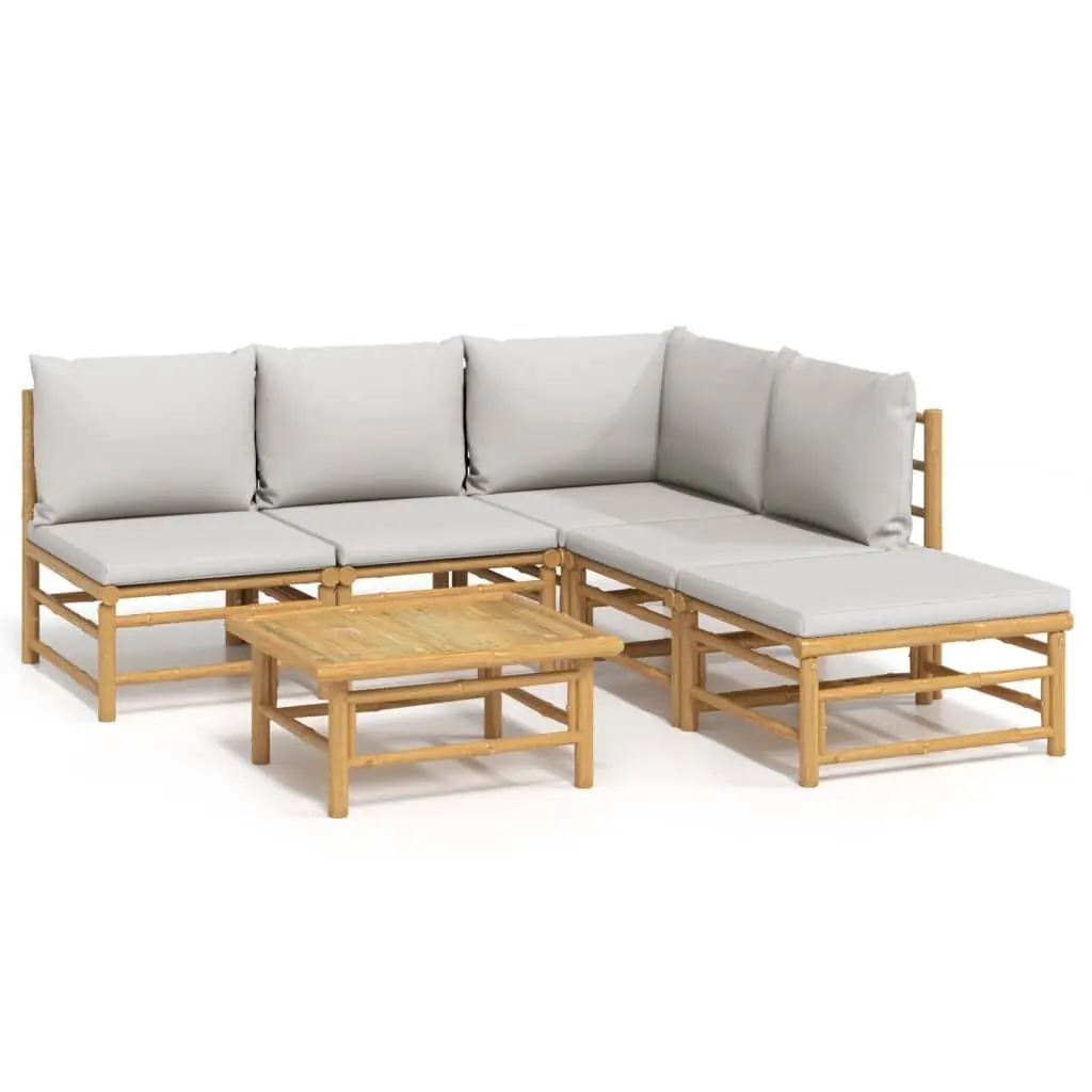Bamboo Garden Lounge Set Brown 6 Piece Modular Outdoor Furniture with Cushions