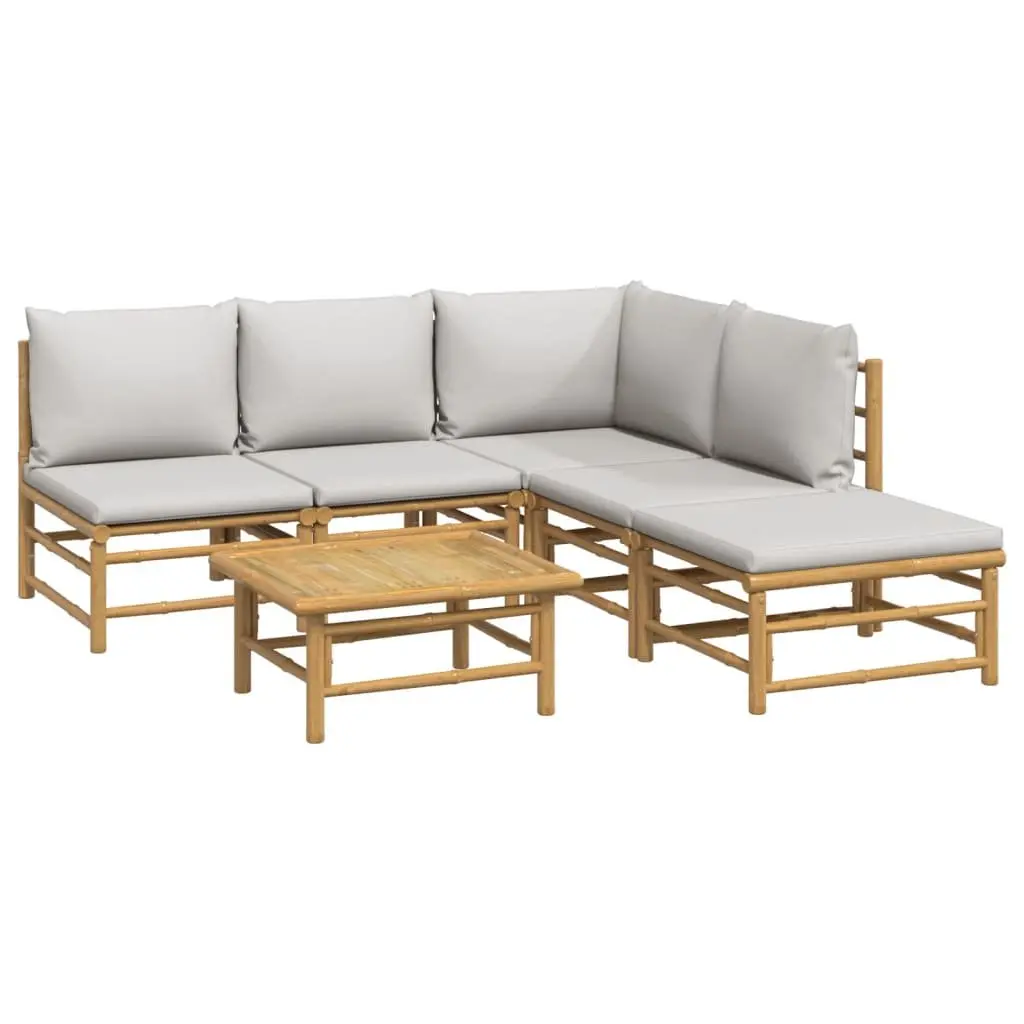 Bamboo Garden Lounge Set Brown 6 Piece Modular Outdoor Furniture with Cushions