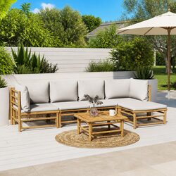 Bamboo Garden Lounge Set 6 Piece Outdoor Furniture with Cushions Backrest