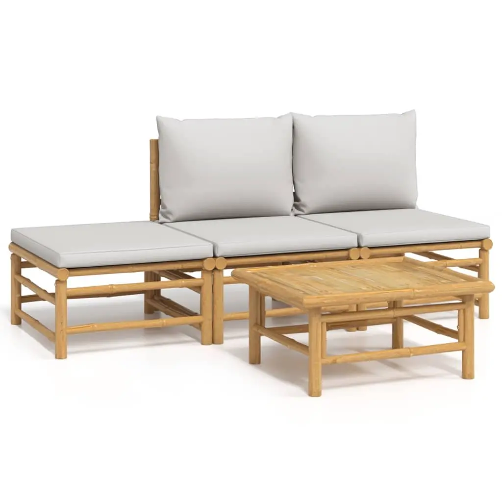 Garden Lounge Set 4 Piece Bamboo Outdoor Furniture with Cushions Brown