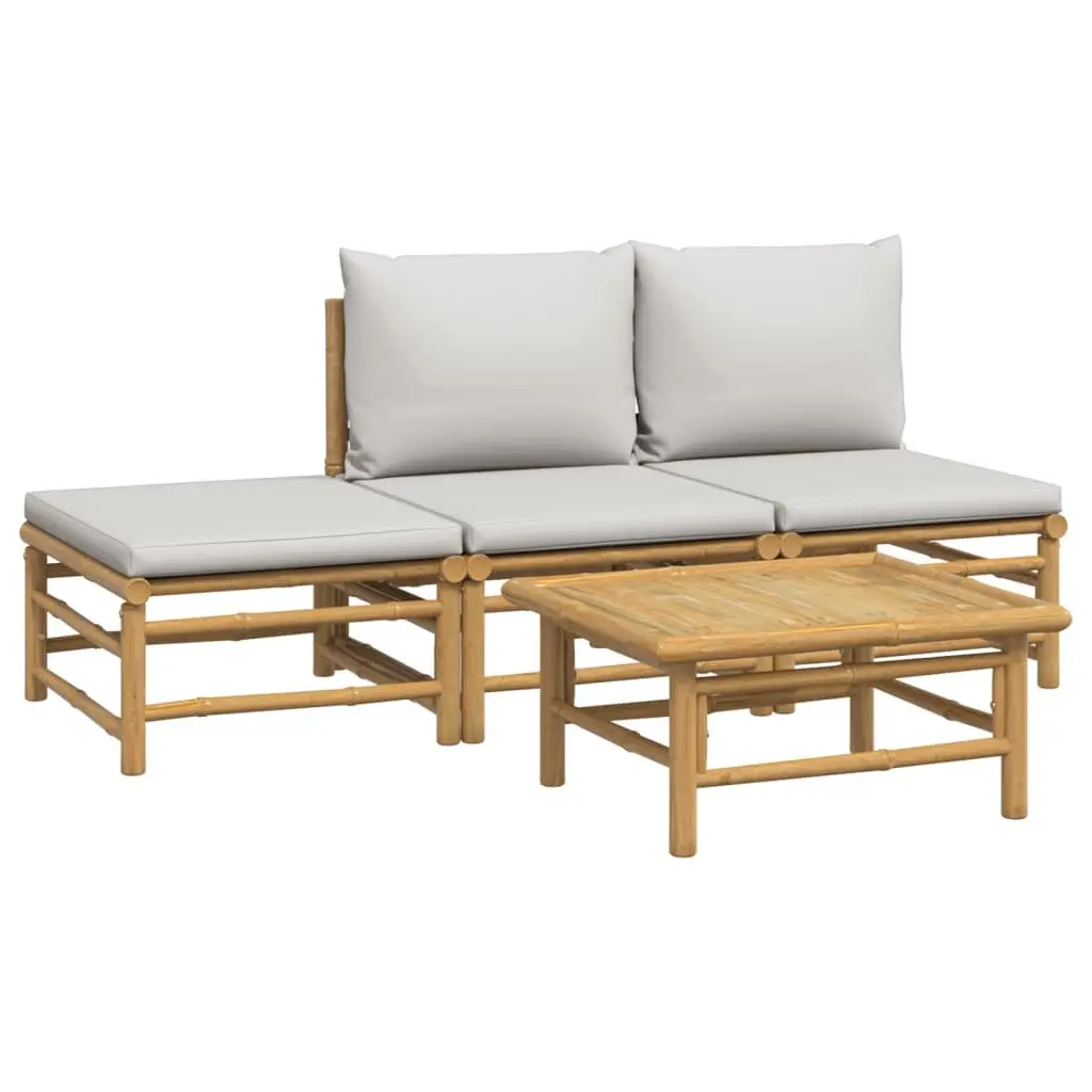 Garden Lounge Set 4 Piece Bamboo Outdoor Furniture with Cushions Brown
