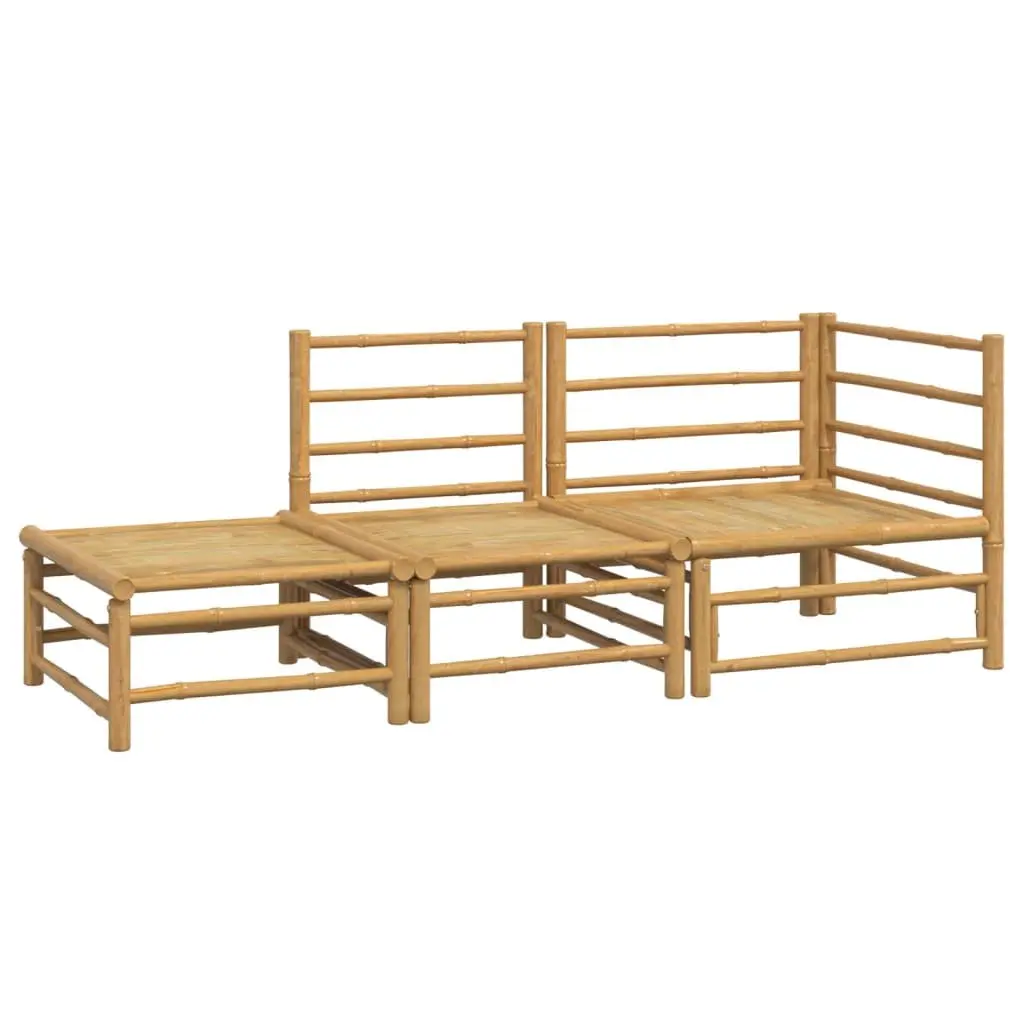 3 Piece Garden Lounge Set Brown Bamboo Sofa with Light Grey Cushions Table