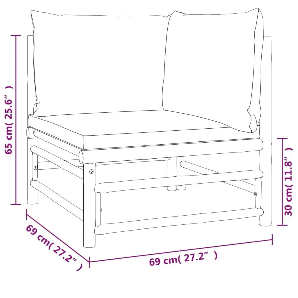 5 Piece Bamboo Garden Lounge Set Brown Cushioned Seating