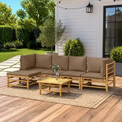 6-Piece Bamboo Outdoor Lounge Set with Soft Cushions