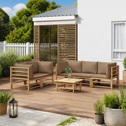 6 Piece Garden Lounge Set with Cushions Outdoor Patio Bamboo Furniture Modular