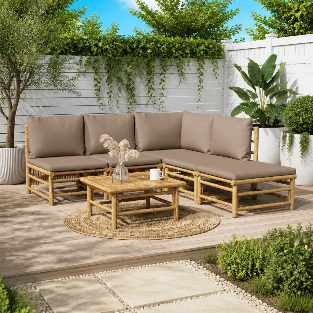 Garden Lounge Set 6 Piece Bamboo Outdoor Furniture with Cushions Patio Sofa