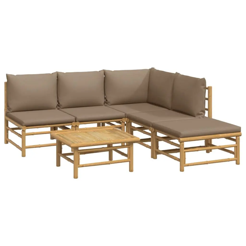 Garden Lounge Set 6 Piece Bamboo Outdoor Furniture with Cushions Patio Sofa