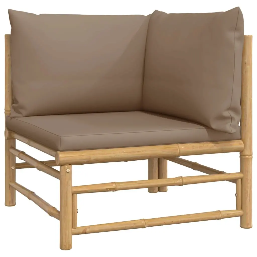 Garden Lounge Set Brown 5 Piece Bamboo Outdoor Furniture with Taupe Cushions