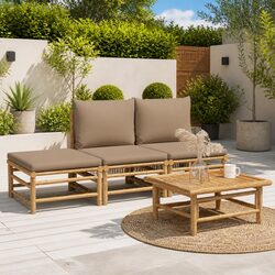 Compact Bamboo Lounge Set with Cushions for Outdoor Use