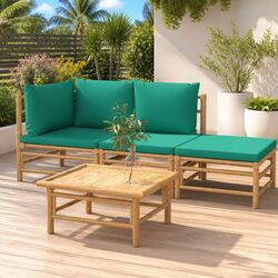 4 Piece Bamboo Garden Lounge Set Outdoor Furniture with Cushions Brown