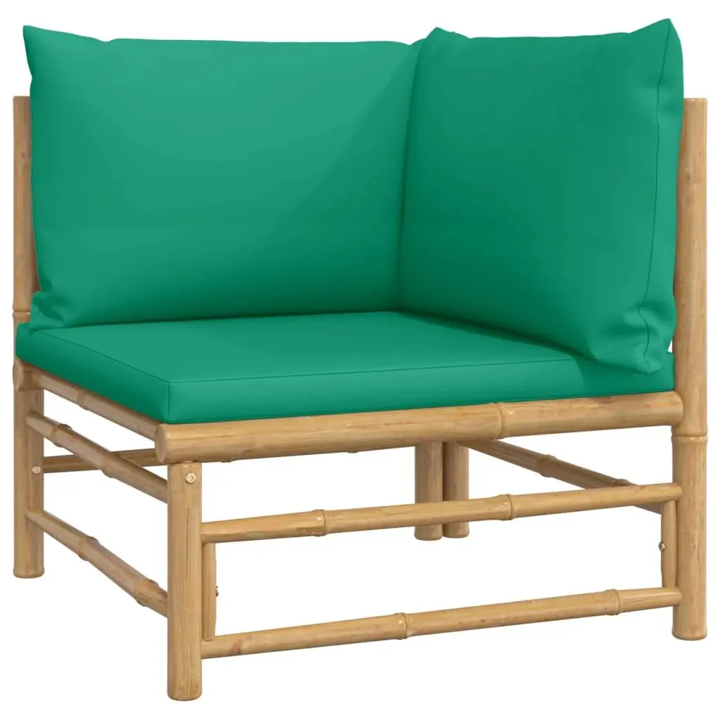 5 Piece Bamboo Garden Lounge Set Outdoor Furniture with Green Cushions Brown