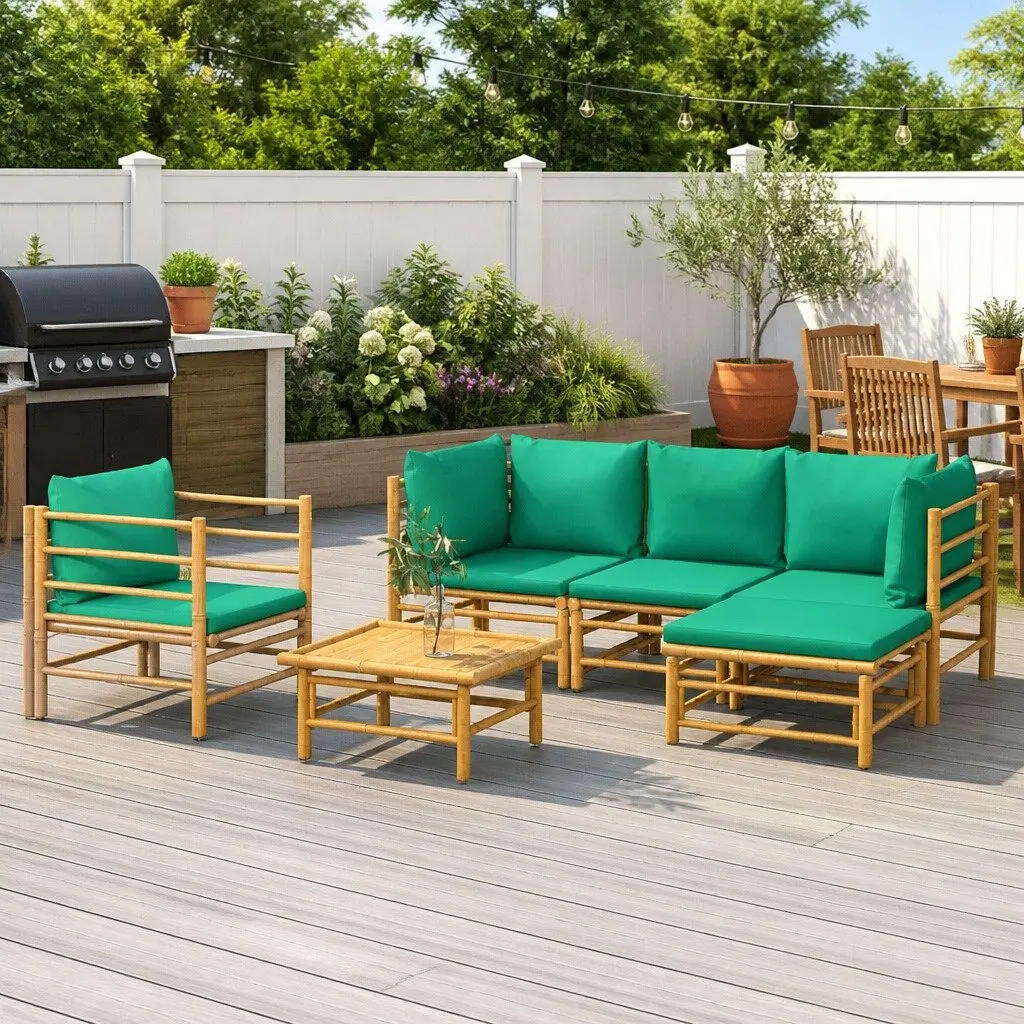Garden Lounge Set Brown 6 Piece Bamboo Outdoor Furniture with Cushions
