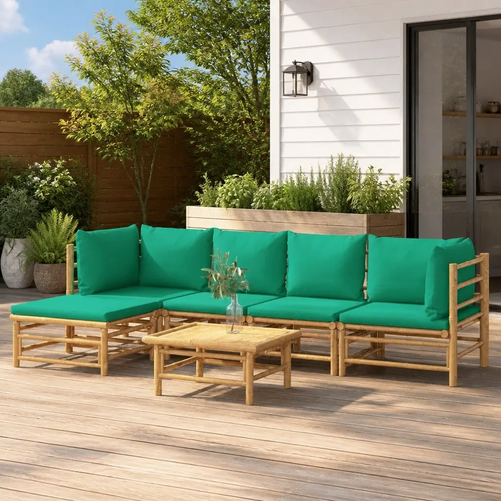 6 Piece Bamboo Garden Lounge Set Outdoor Furniture with Cushions Brown