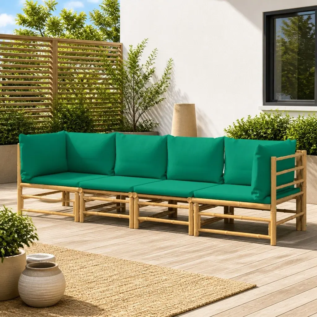 Bamboo Garden Lounge Set Brown 4 Piece Modular Outdoor Furniture with Cushions