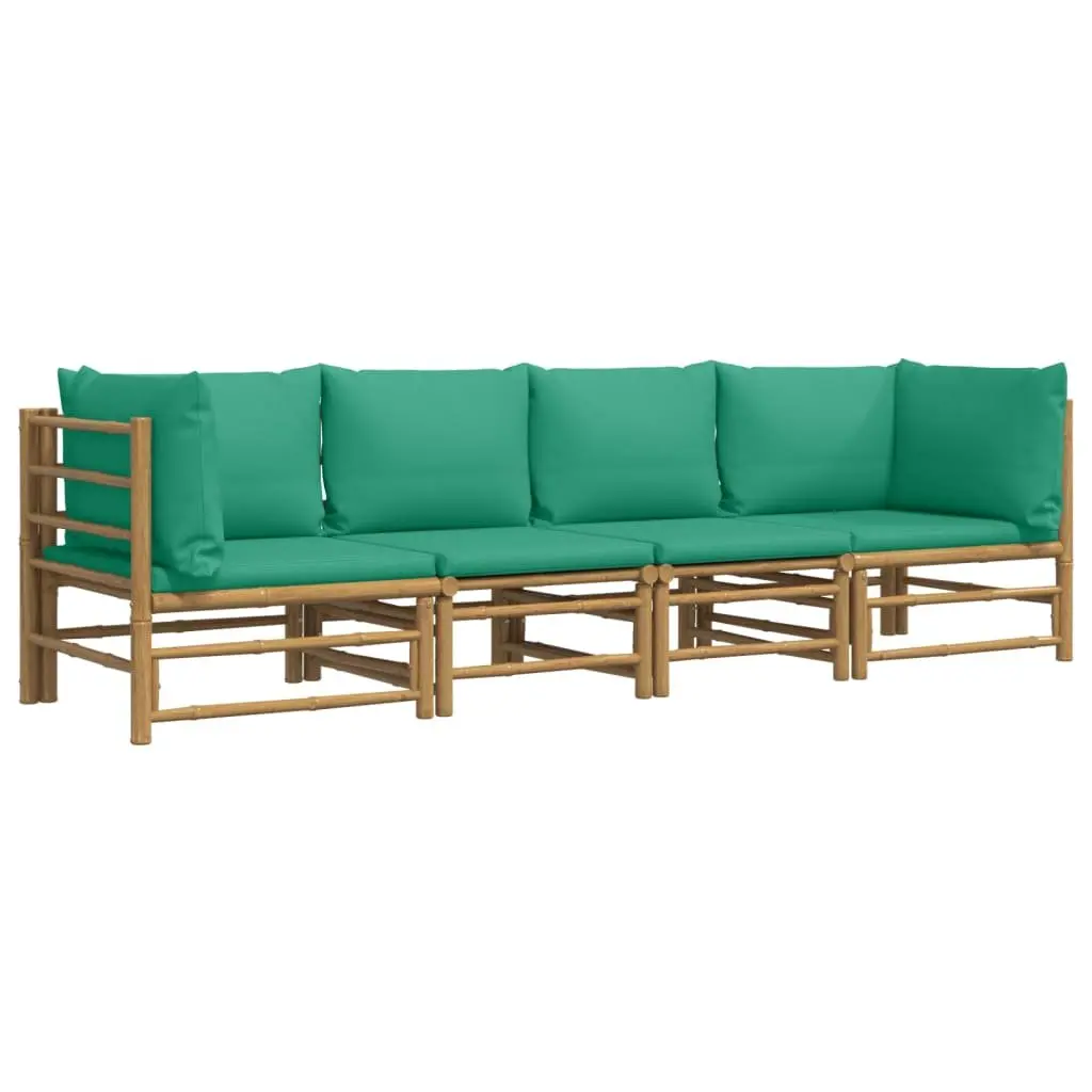 Bamboo Garden Lounge Set Brown 4 Piece Modular Outdoor Furniture with Cushions