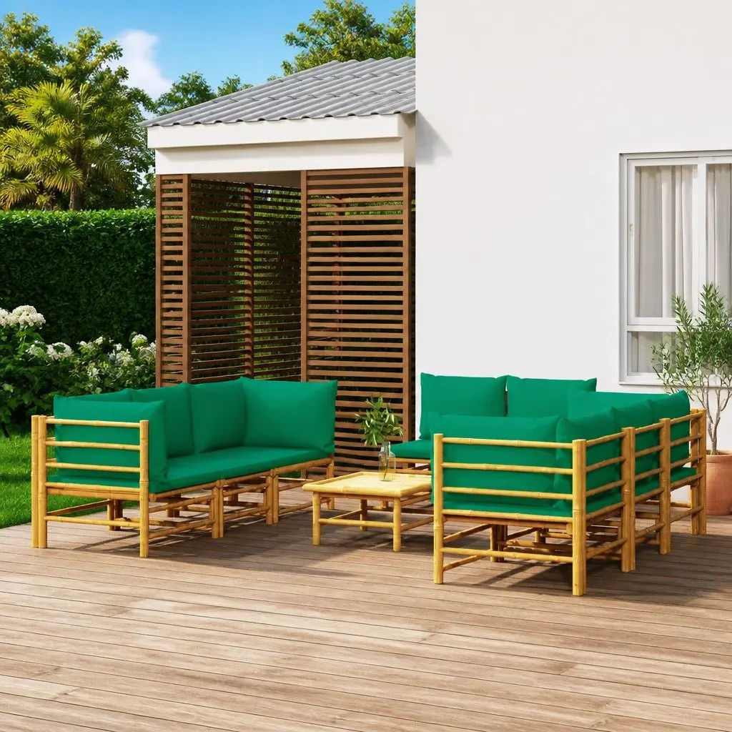 9 Piece Garden Lounge Set Brown Bamboo Modular Outdoor Furniture with Cushions