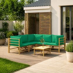 Compact 6-Piece Bamboo Lounge Set with Cushions, Brown