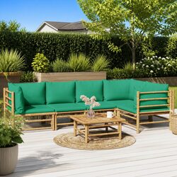 6 Piece Garden Lounge Set Outdoor Furniture Bamboo Sectional Sofa with Cushions
