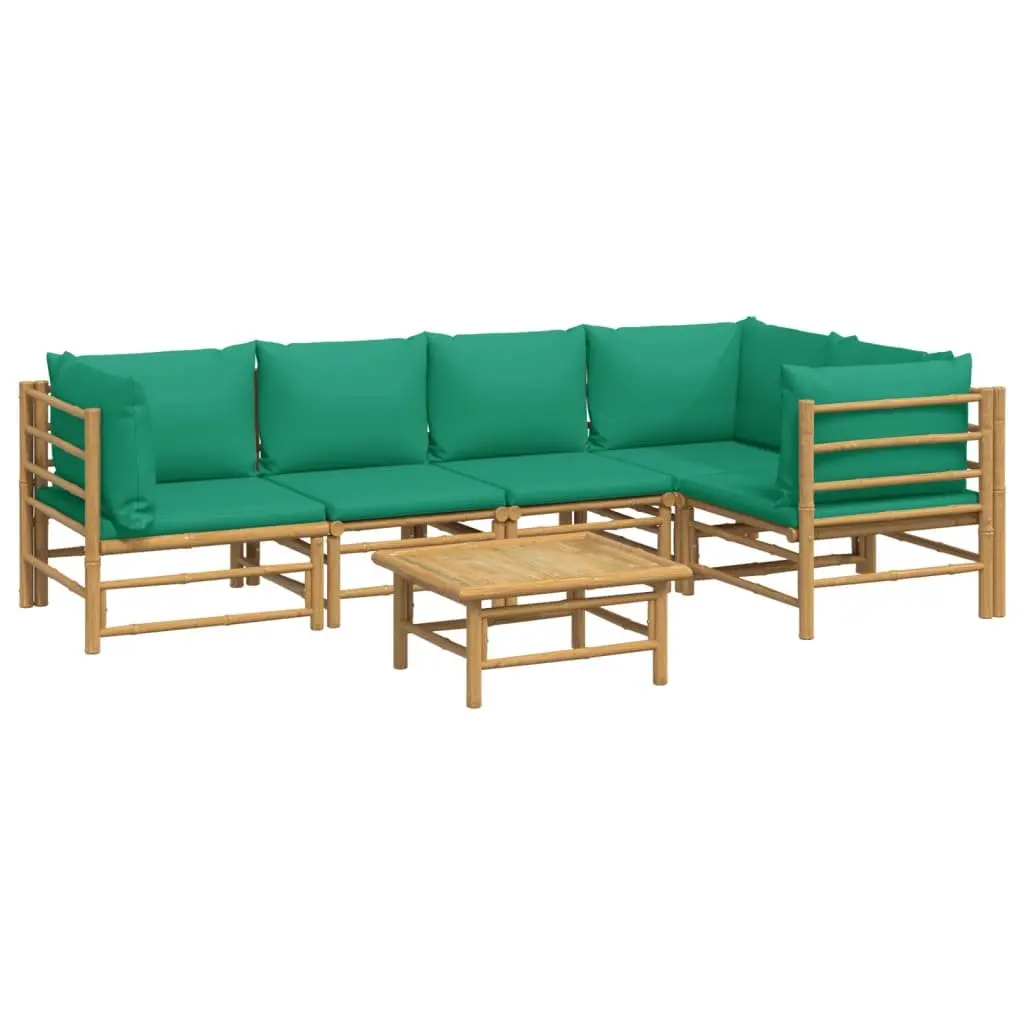 6 Piece Garden Lounge Set Outdoor Furniture Bamboo Sectional Sofa with Cushions