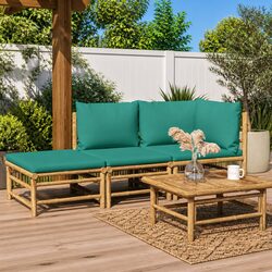 Compact Bamboo Garden Lounge Set with Green Cushions