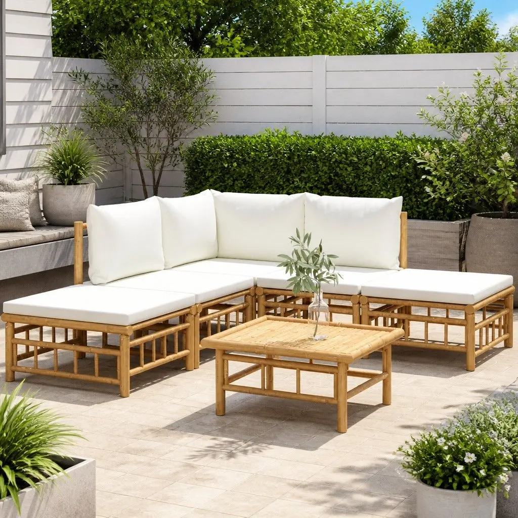 Garden Lounge Set Brown 6 Piece Bamboo Outdoor Furniture with Cushions