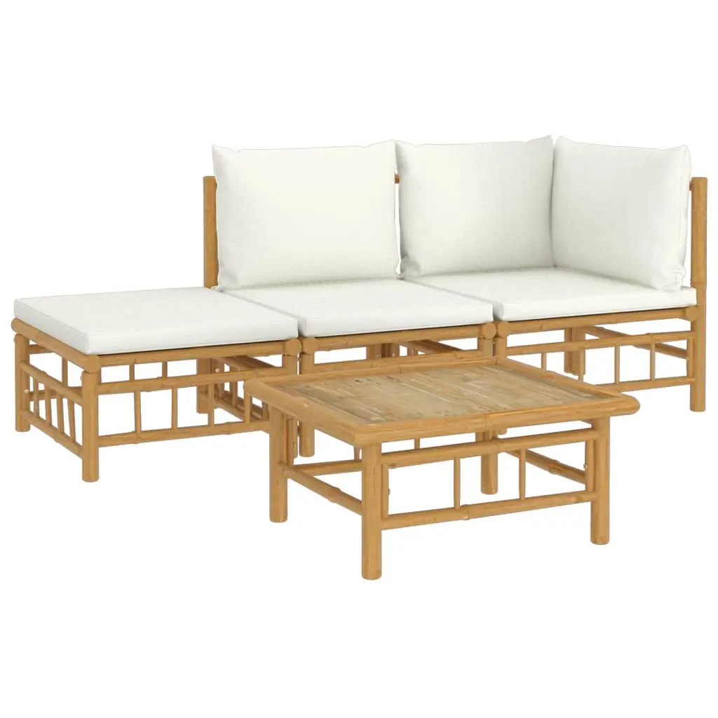 Garden Lounge Set Brown 4 Piece Outdoor Furniture Bamboo Sofa with Cushions Backrest