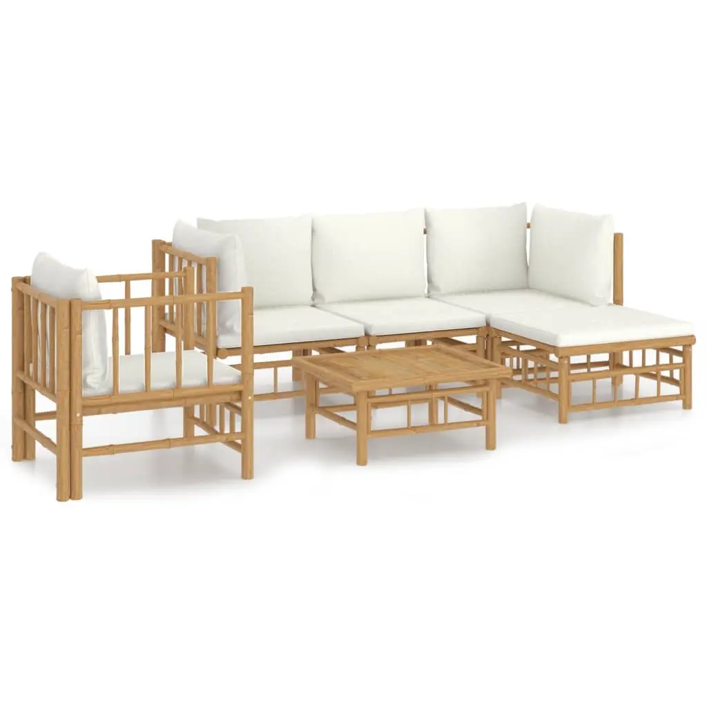 Garden Lounge Set Brown 6 Piece Bamboo Modular Outdoor Furniture with Cushions