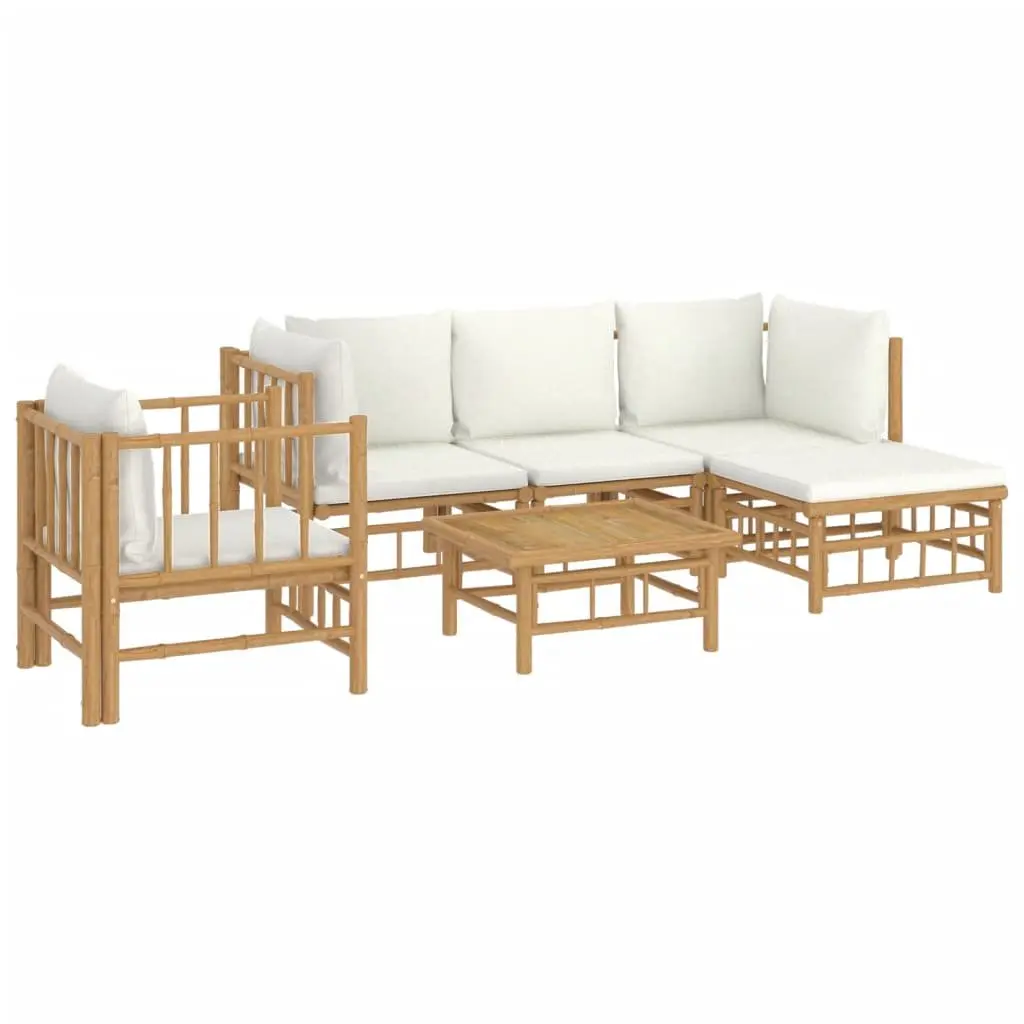 Garden Lounge Set Brown 6 Piece Bamboo Modular Outdoor Furniture with Cushions