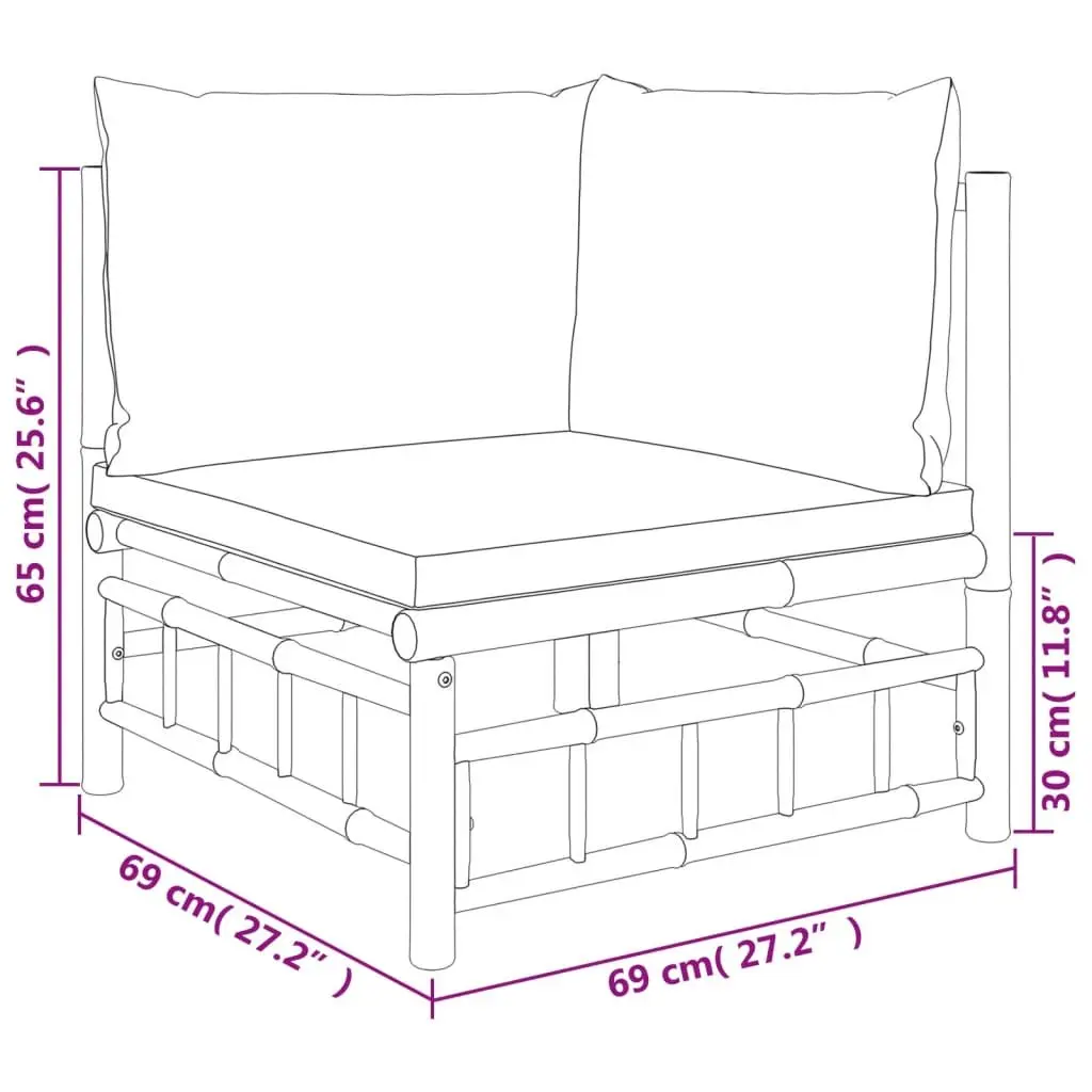 Garden Lounge Set Brown 6 Piece Bamboo Modular Outdoor Furniture with Cushions