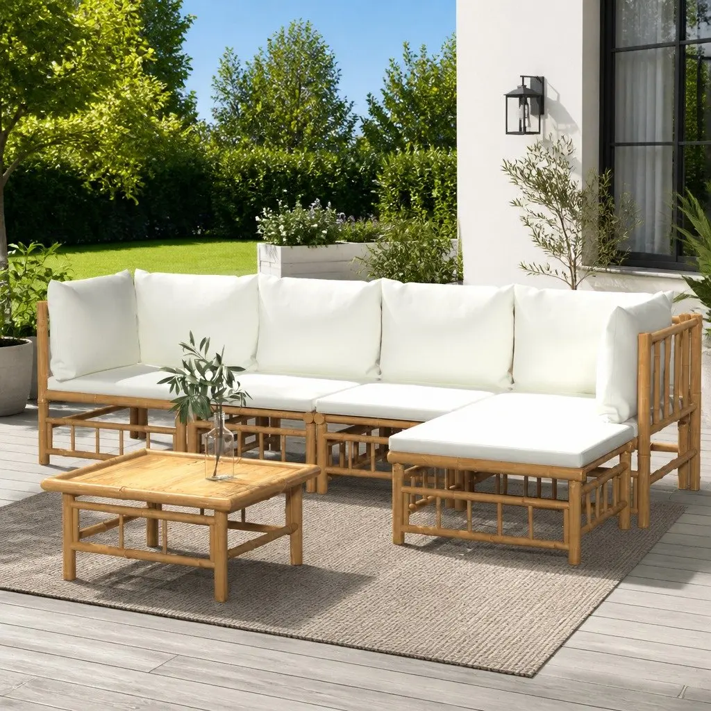 Garden Lounge Set 6 Piece Outdoor Furniture Bamboo Modular Sectional with