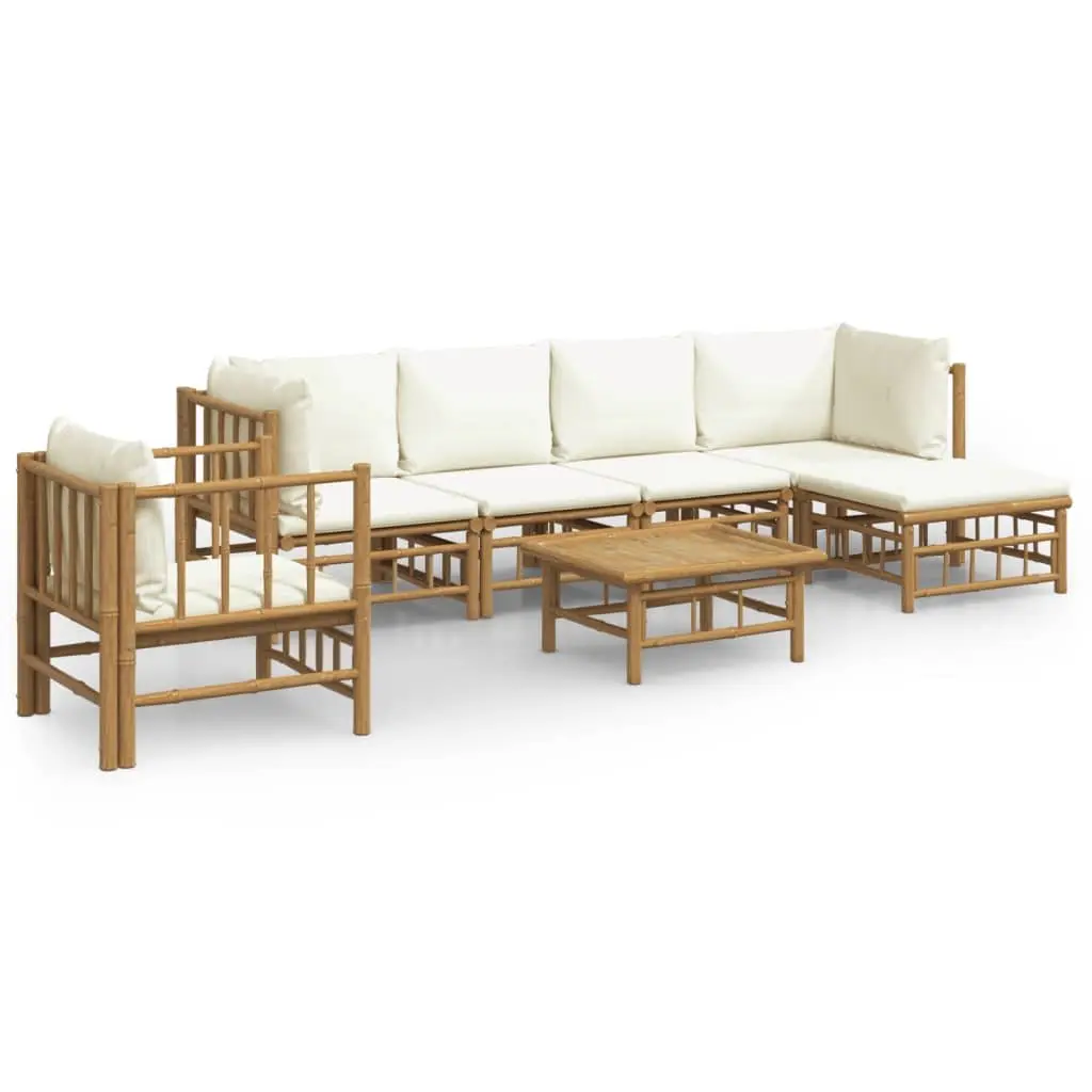 7 Piece Garden Lounge Set Outdoor Furniture Bamboo with Cream Cushions Patio