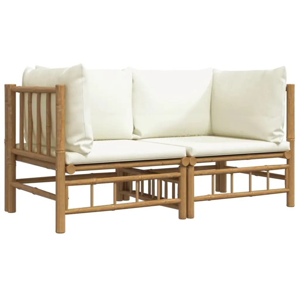 Garden Corner Sofa Set Brown Bamboo Outdoor Furniture 2 Pieces with Cushions