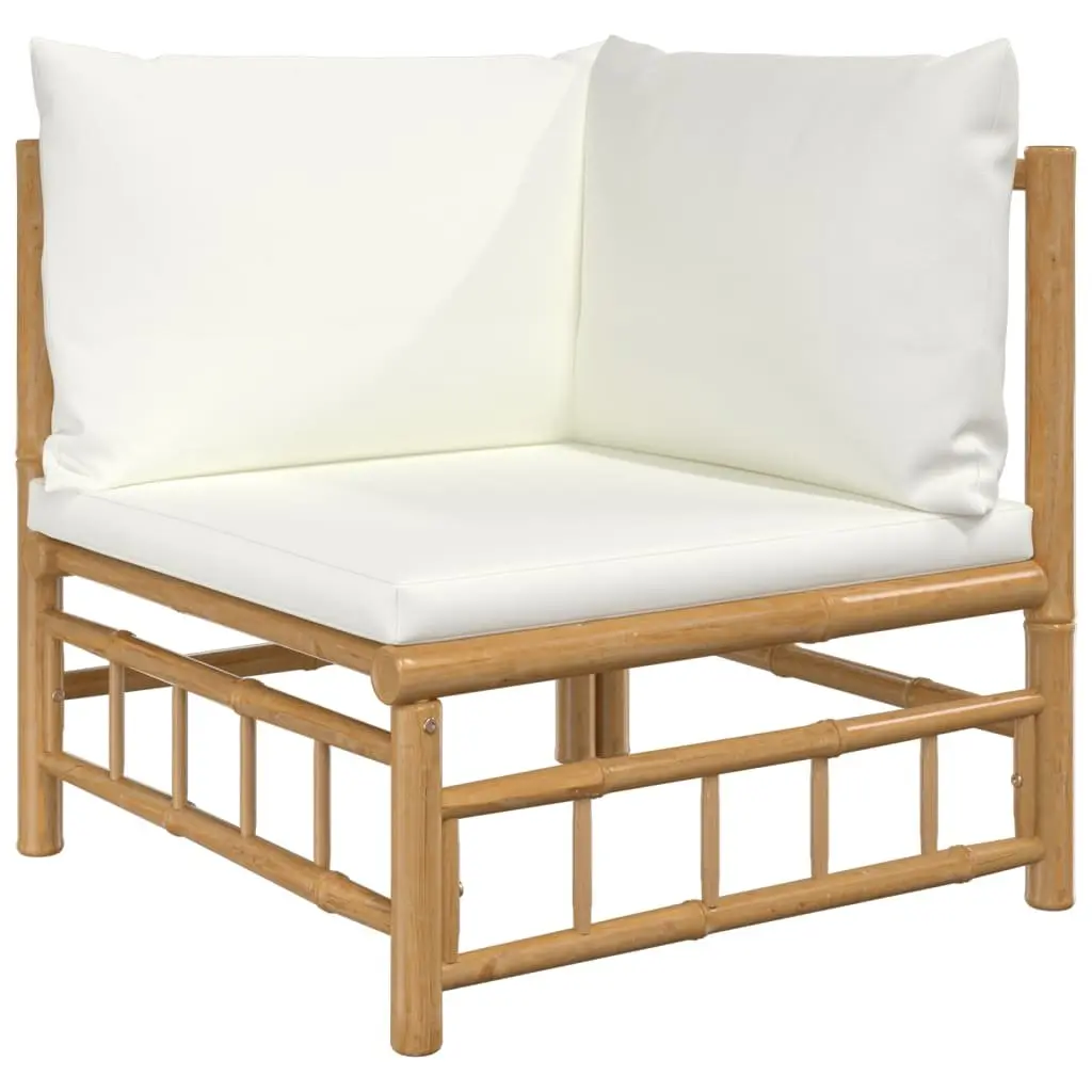 Garden Lounge Set 9 Piece Bamboo Outdoor Furniture with Cream Cushions Brown