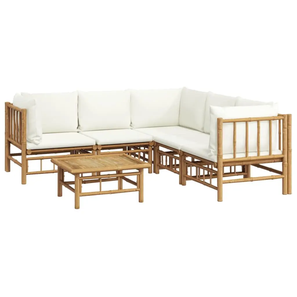 Bamboo Garden Lounge Set Brown Cream Cushions 6 Piece Modular Outdoor Furniture