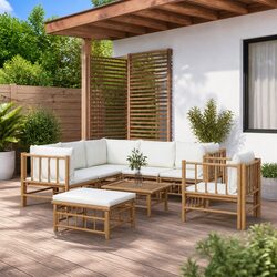 8 Piece Garden Lounge Set Outdoor Furniture with Cream Cushions Bamboo