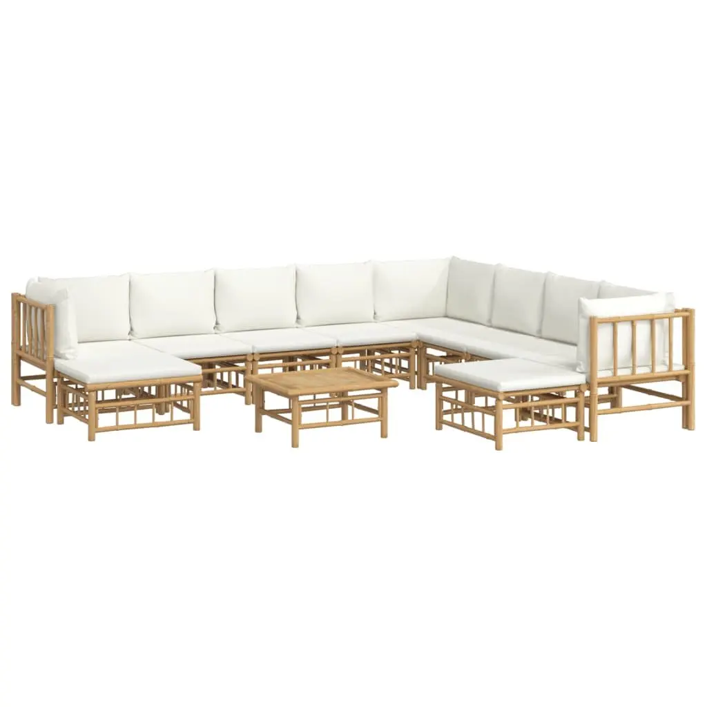 Garden Lounge Set 11 Pieces Bamboo Outdoor Furniture with Cream Cushions Brown