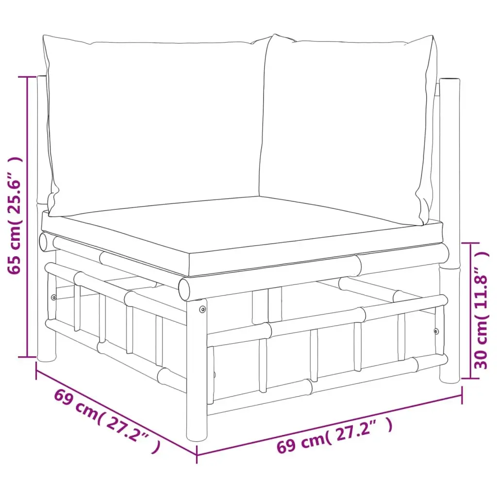 Garden Lounge Set 11 Pieces Bamboo Outdoor Furniture with Cream Cushions Brown