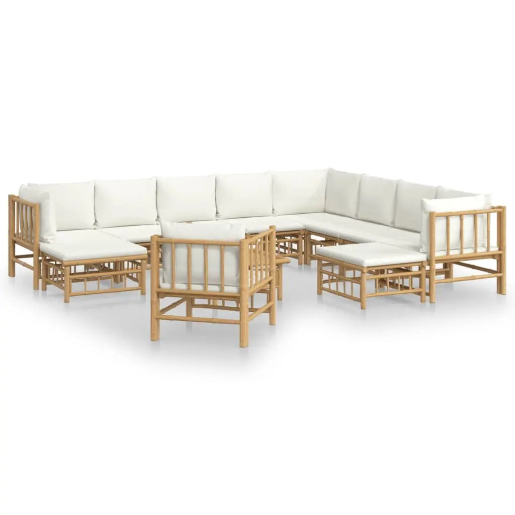 Garden Lounge Set 12 Piece Bamboo Outdoor Furniture with Cushions Brown
