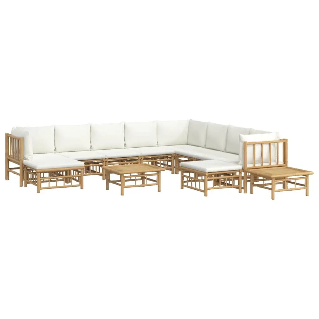 Bamboo Garden Lounge Set 12 Piece Outdoor Furniture with Cream Cushions Brown