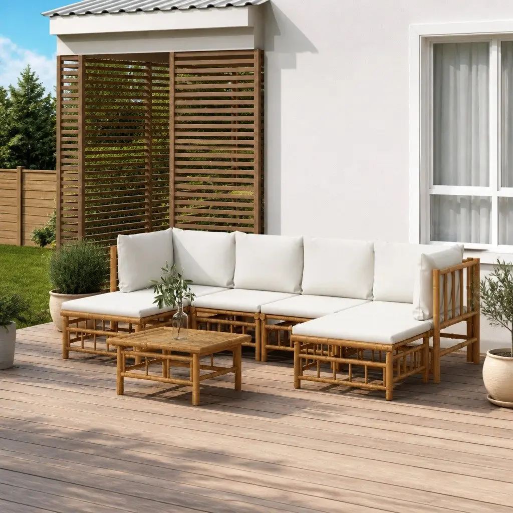 7 Piece Garden Lounge Set with Bamboo Frame and Cushions