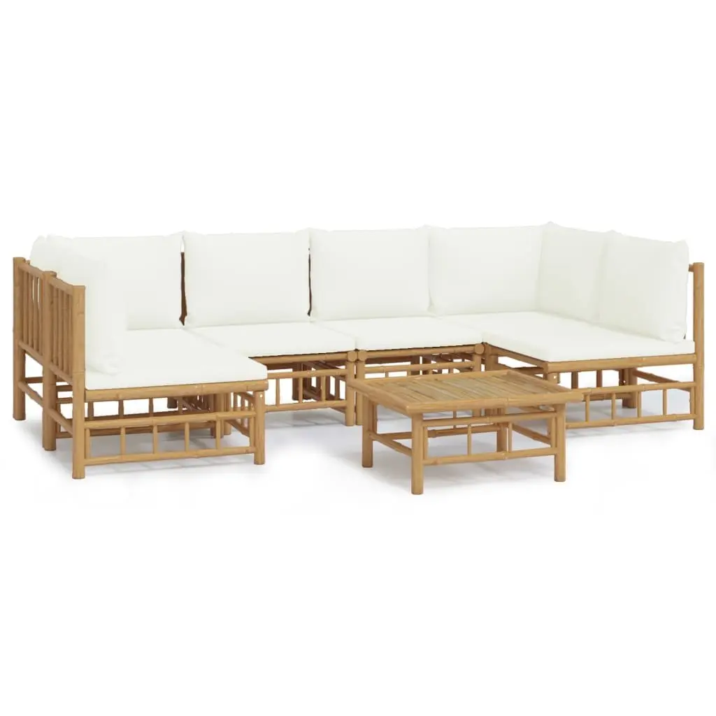 7 Piece Bamboo Garden Lounge Set Outdoor Furniture with Cream White Cushions