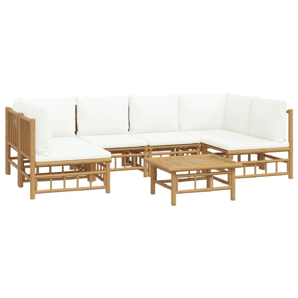7 Piece Bamboo Garden Lounge Set Outdoor Furniture with Cream White Cushions