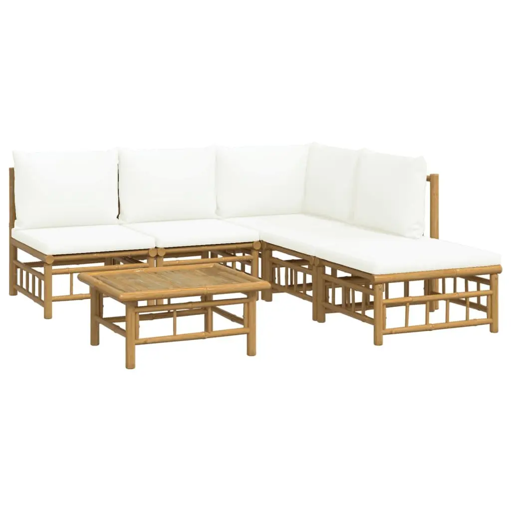 6 Piece Garden Lounge Set Outdoor Furniture Bamboo with Cream Cushions Patio