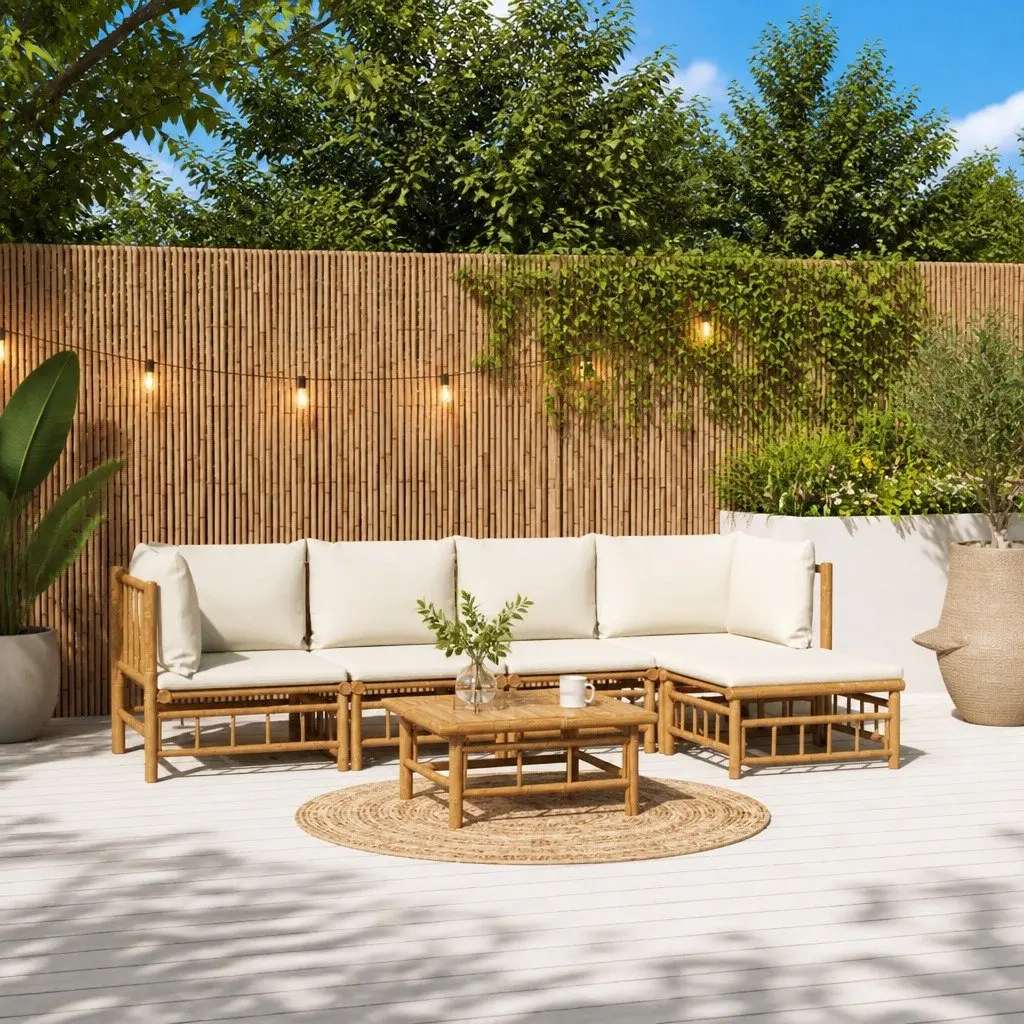 Garden Lounge Set 6 Piece Outdoor Furniture Bamboo Sectional with Cushions