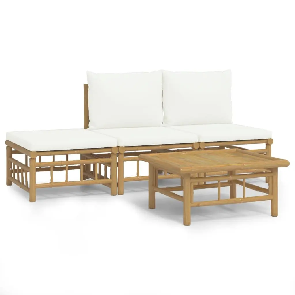 Garden Lounge Set 4 Piece Outdoor Furniture Brown Bamboo with Cream Cushions