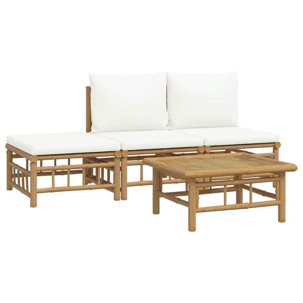 Garden Lounge Set 4 Piece Outdoor Furniture Brown Bamboo with Cream Cushions