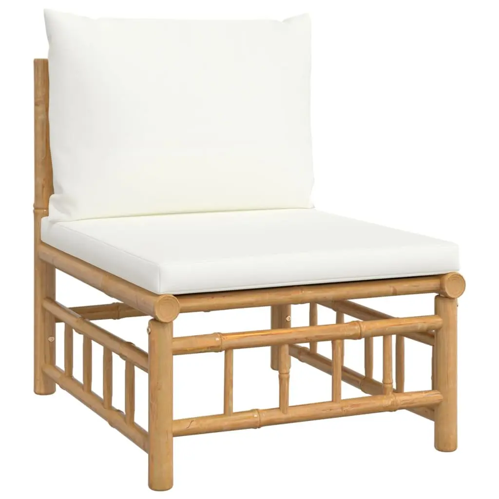 Garden Lounge Set 4 Piece Outdoor Furniture Brown Bamboo with Cream Cushions