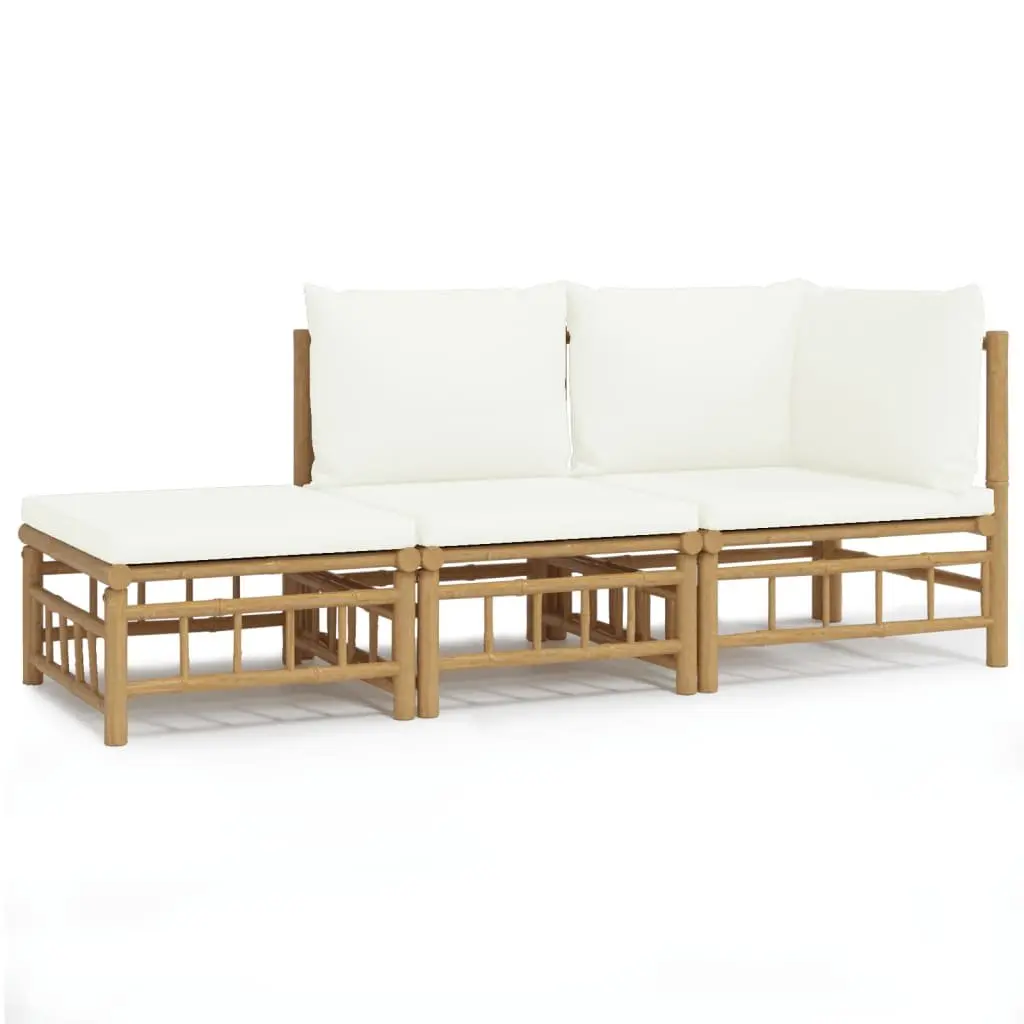 3 Piece Bamboo Garden Lounge Set Brown with Cream Cushions